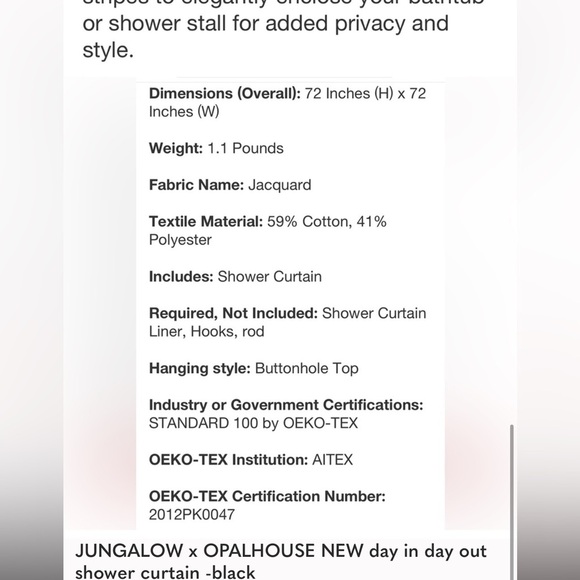 NWT JUNGALOW × OPALHOUSE day in day out shower curtain -black - Picture 8 of 8